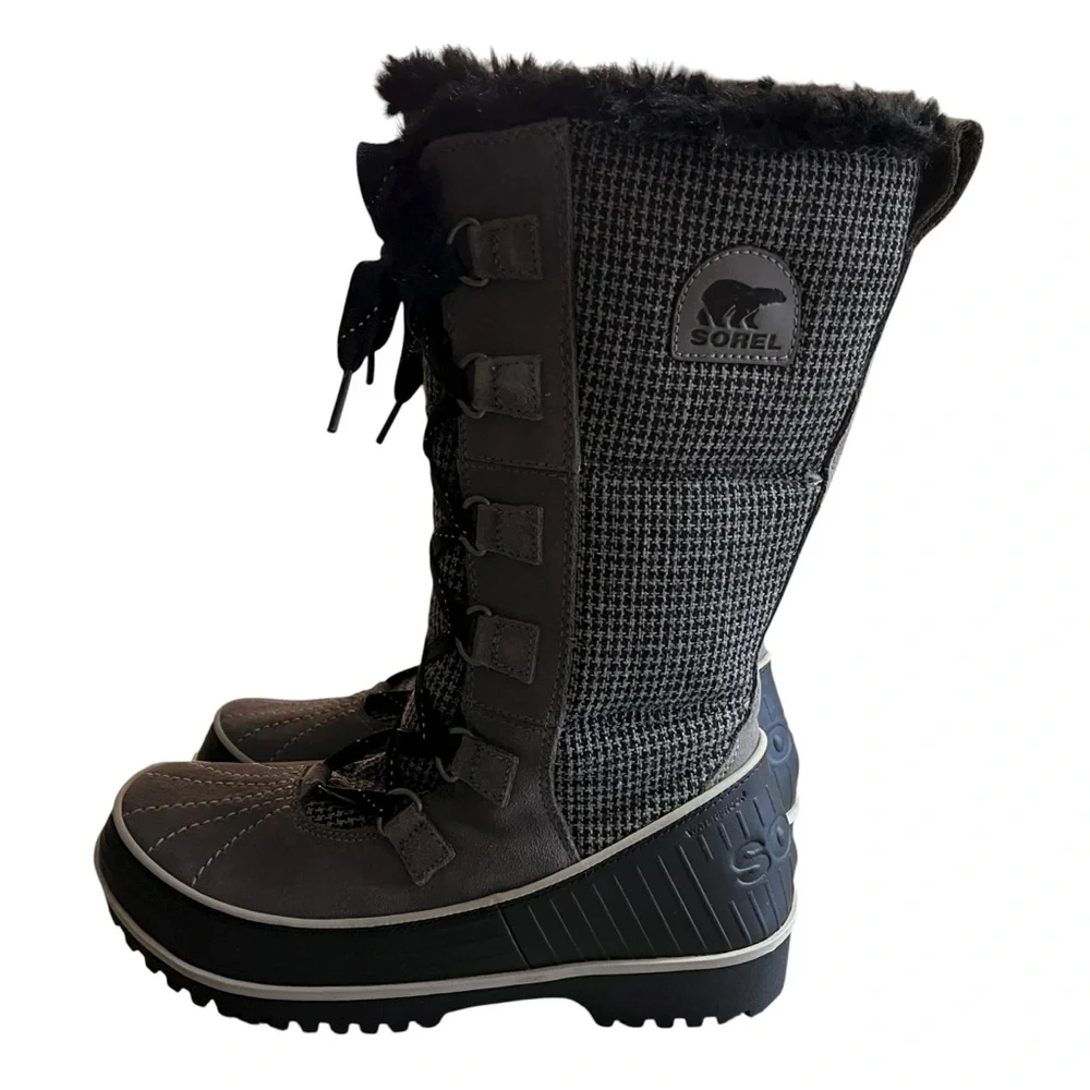 Sorel Tivoli II High Houndstooth Waterproof Winter Snow Boots Size 8‎ Black Gray